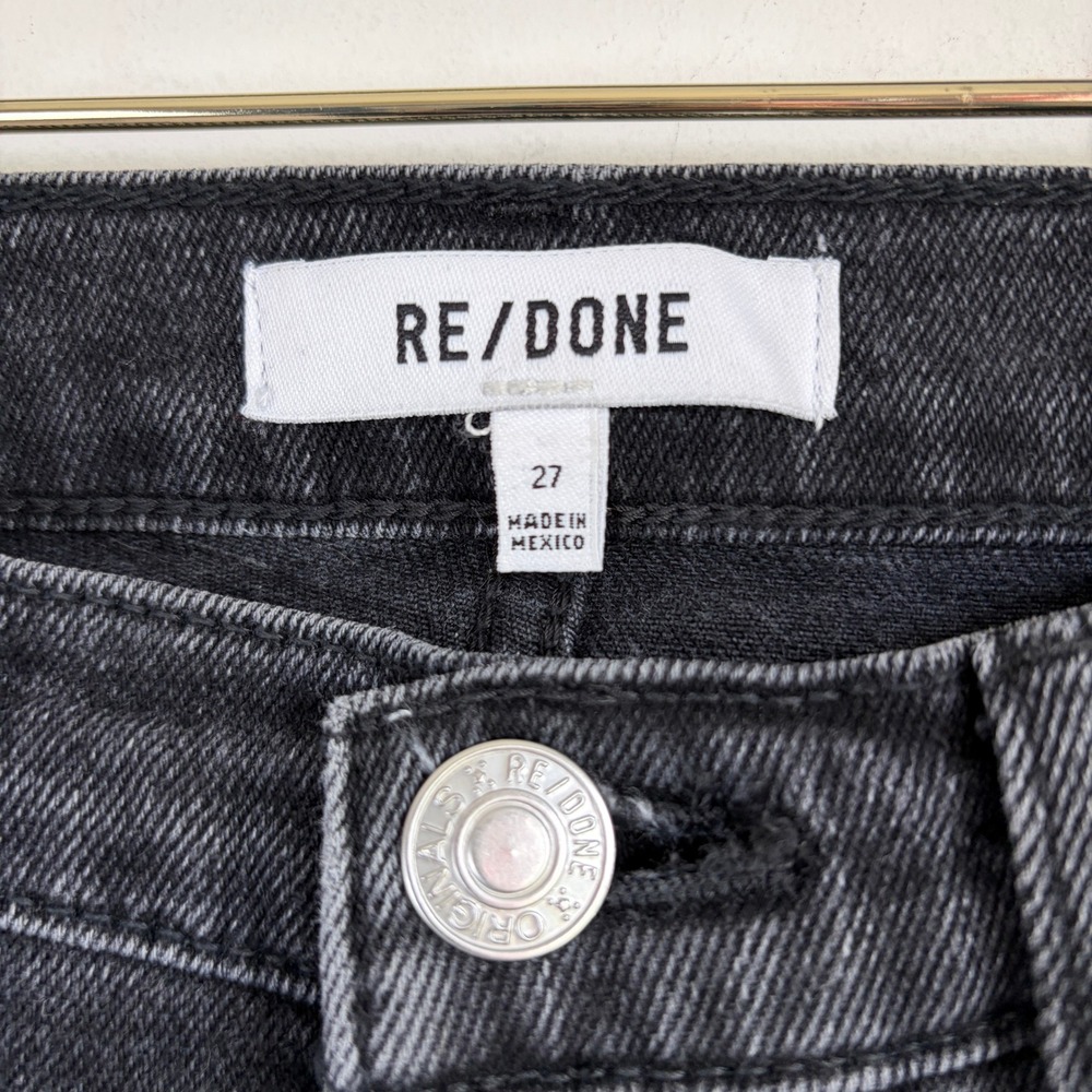 RE/DONE Comfort Stretch High Rise Stove Pipe Jeans Faded Black Raw Hem Size 27 - Picture 8 of 10